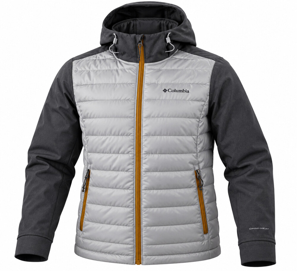 Columbia Powder Lite Hybrid Jacket Men’s L Omni-Heat Hooded Gray Black